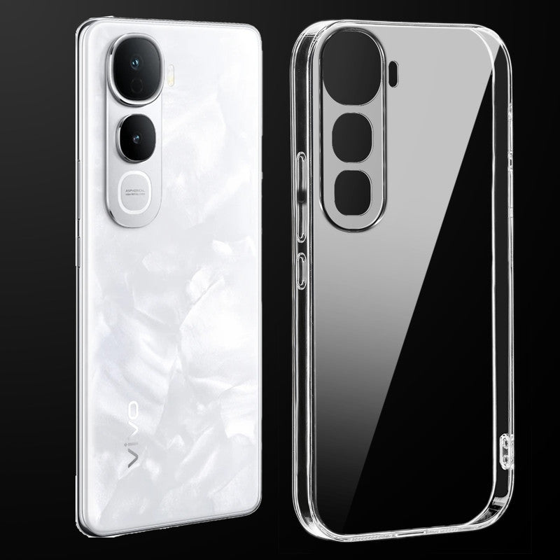 Transparent anti-yellow hard back case fitted on Vivo Y400 5G showing full back coverage and camera protection
