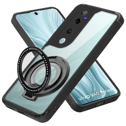Silicone Grip Clear Case Ring Holder Kickstand For Vivo V40 Pro 5G