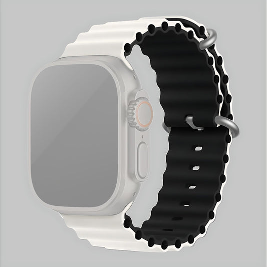 Silicone Ocean Loop Strap for - Apple Watch 45mm - White & Black