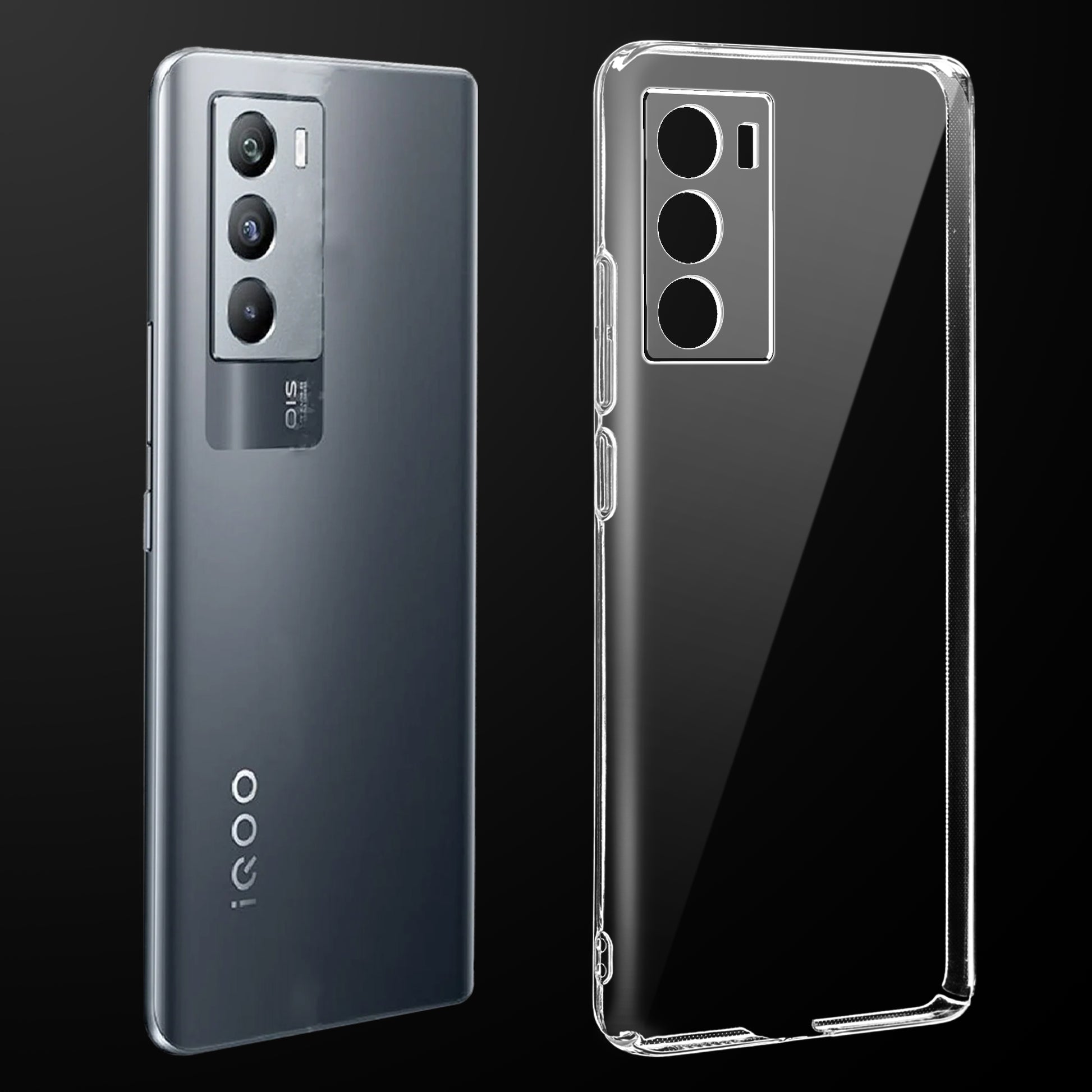 Transparent anti-yellow hard back case fitted on iQOO 9 SE 5G showing full back coverage and camera protection