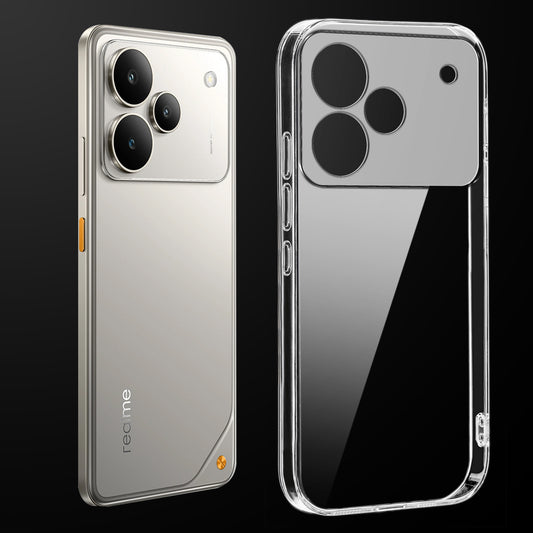 Transparent anti-yellow hard back case fitted on Realme P4 5G showing full back coverage and camera protection