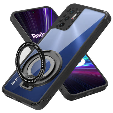 Silicone Frame Transparent Hard Back Ring Stand Case for Redmi Note 10T 5G
