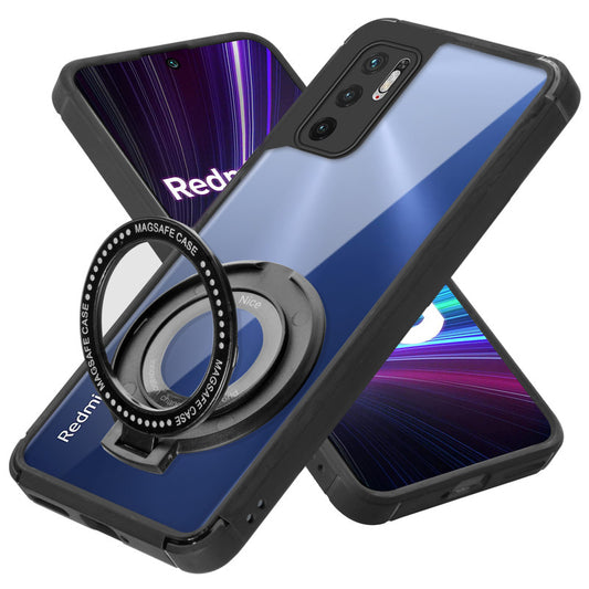 Silicone Frame Transparent Hard Back Ring Stand Case for Redmi Note 10T 5G