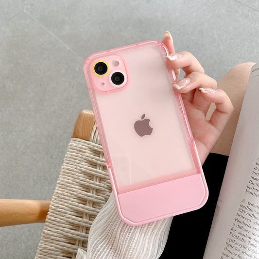 Cute Trendy Semi Transparent Foldable Built in Stand Back Cover for Apple iPhone 14