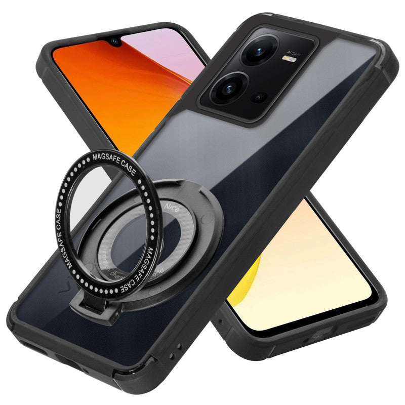 Silicone Grip Clear Case Ring Holder Kickstand For Vivo V25 5G