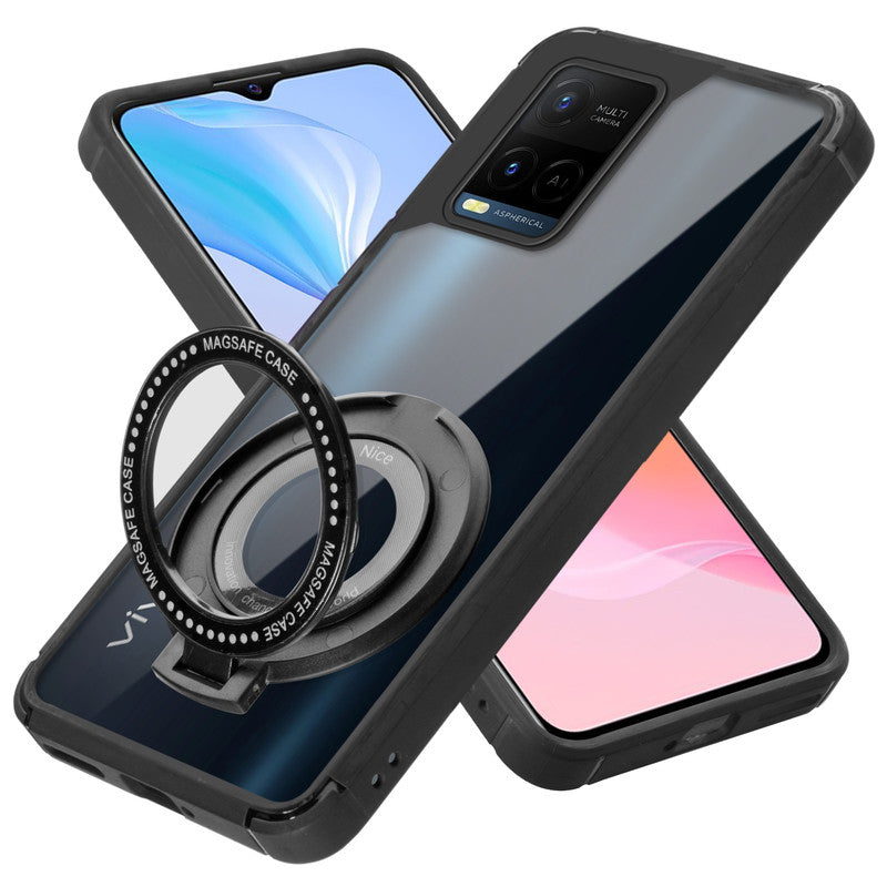 Silicone Grip Clear Case Ring Holder Kickstand For Vivo Y21 2021