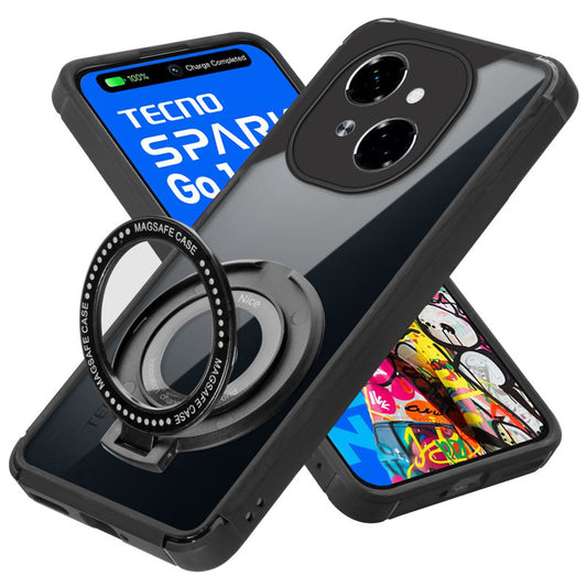 Silicone Frame Transparent Hard Back Ring Stand Case for Tecno Spark GO 1