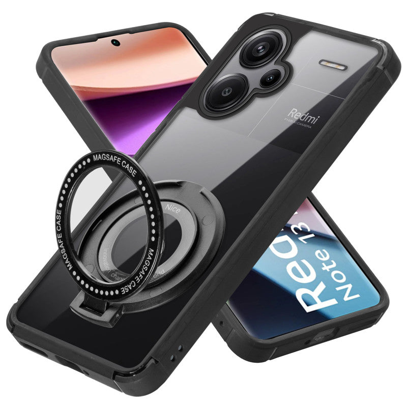 Silicone Grip Clear Case Ring Holder Kickstand For Redmi Note 13 Pro Plus 5G