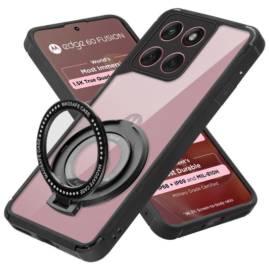 Silicone Frame Transparent Hard Back With Holder Kickstand Case For Motorola Moto Edge 60 Fusion 5G