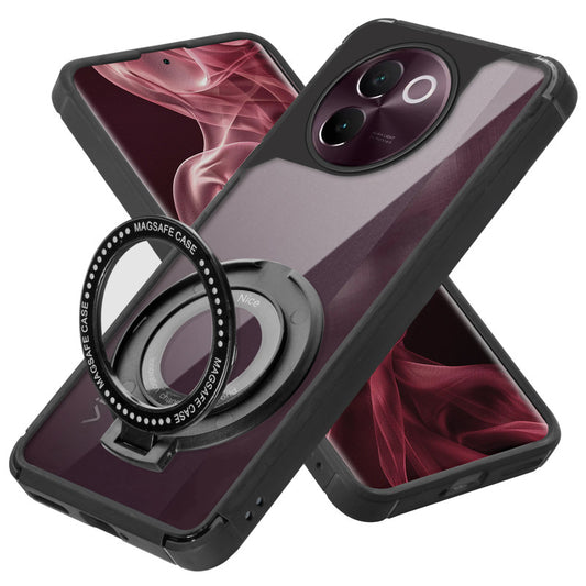 Silicone Frame Transparent Hard Back With Holder Kickstand Case For Vivo V30e 5G