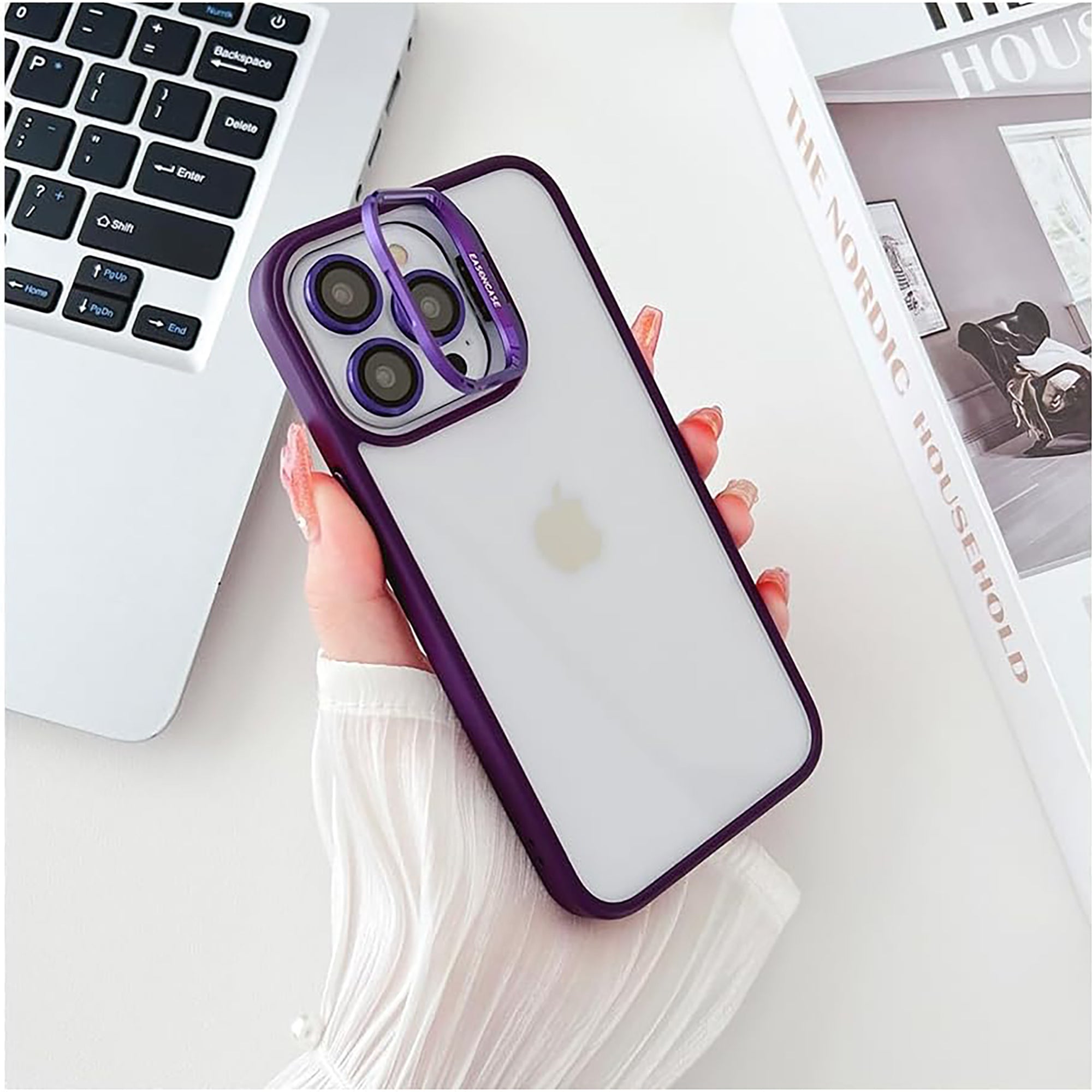 Transparent case with camera ring stand lens protector Back cover for Apple iPhone 15 Pro