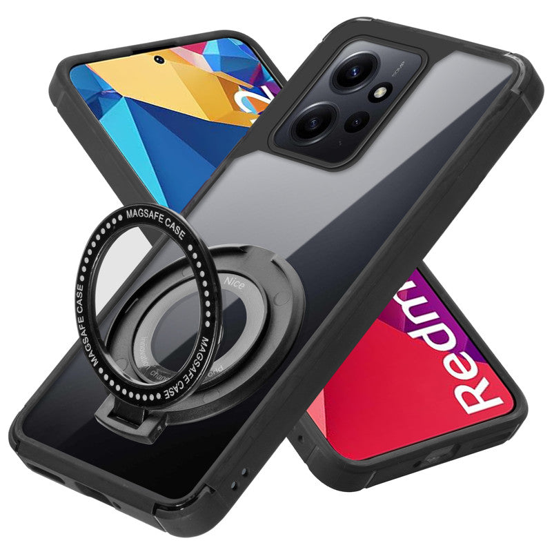 Silicone Grip Clear Case Ring Holder Kickstand For Redmi Note 12 4G