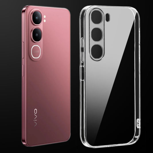 Transparent anti-yellow hard back case fitted on Vivo Y31 2025 showing full back coverage and camera protection