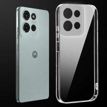 Transparent anti-yellow hard back case fitted on Motorola Moto G75 5G showing full back coverage and camera protection