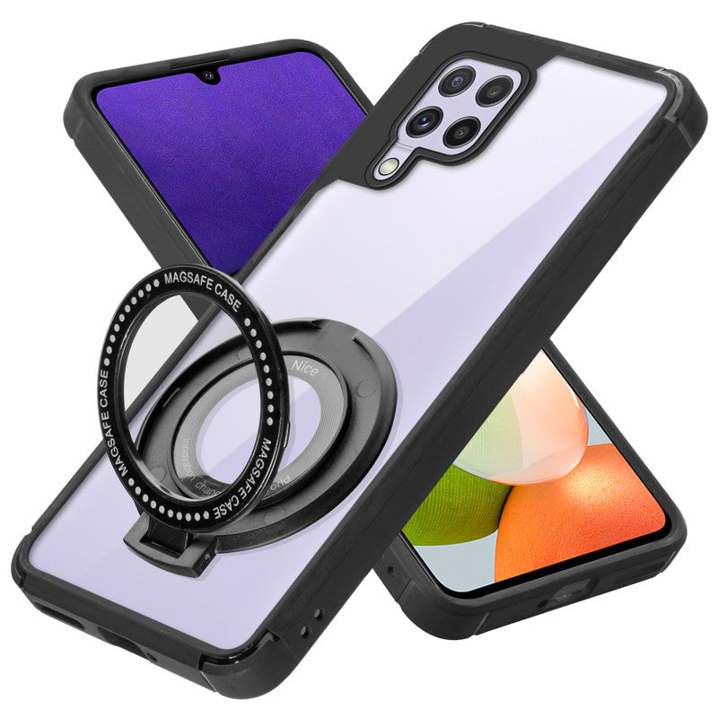 Silicone Grip Clear Case Ring Holder Kickstand For Samsung A22 4G