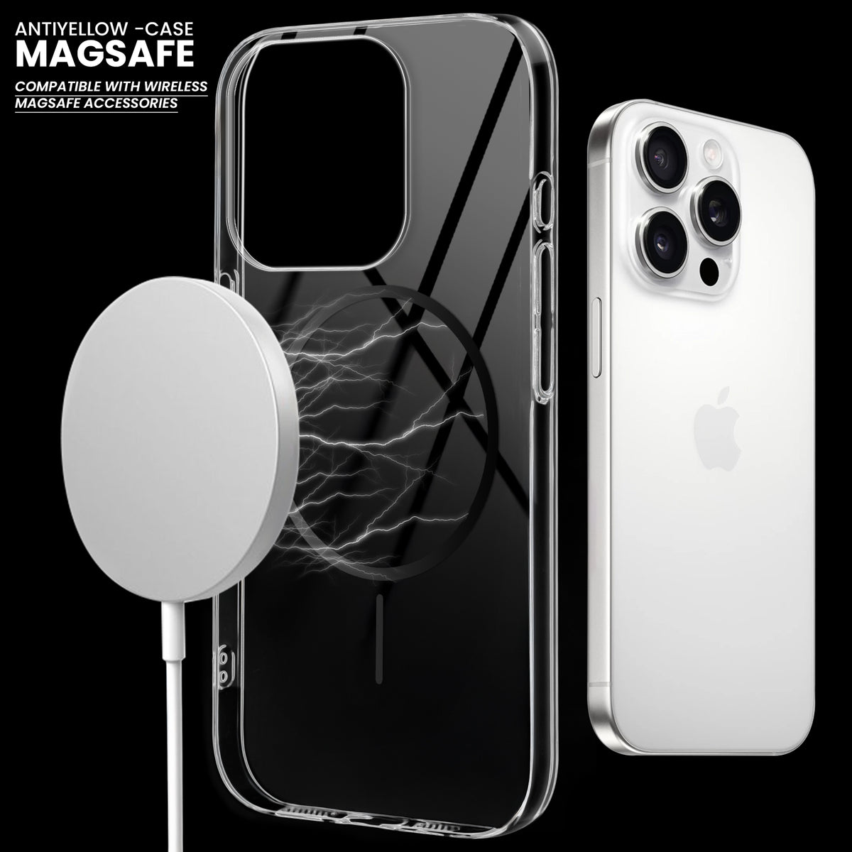 Crystal Clear Anti-Yellowing Wireless Charging Support Case For Apple iPhone 15 Pro Max
