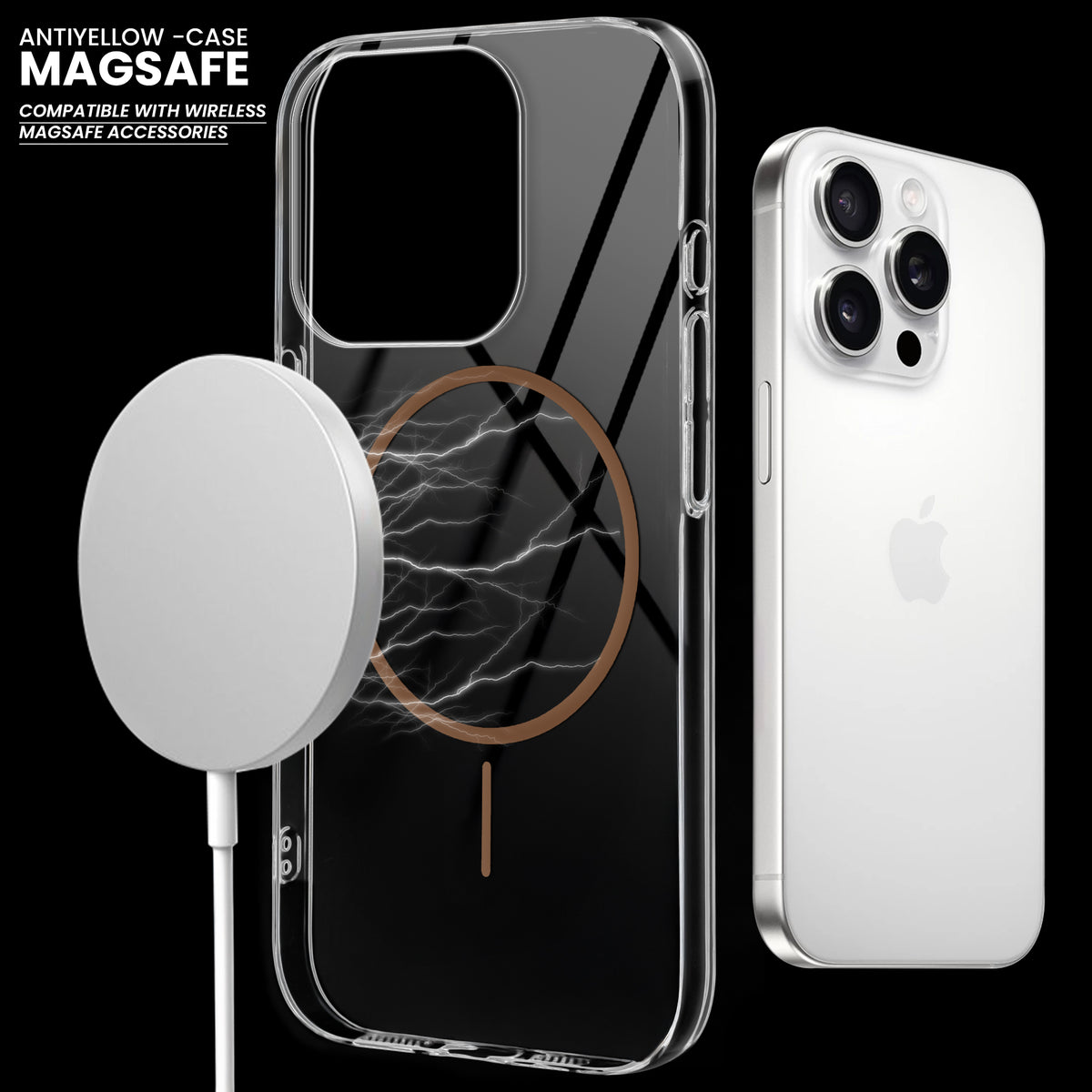 Crystal Clear Anti-Yellowing Wireless Charging Support Case For Apple iPhone 15 Pro Max