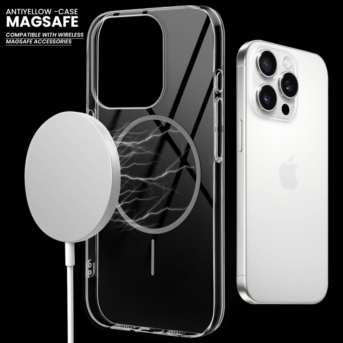 Crystal Clear Anti-Yellowing Wireless Charging Support Case For Apple iPhone 15 Pro Max