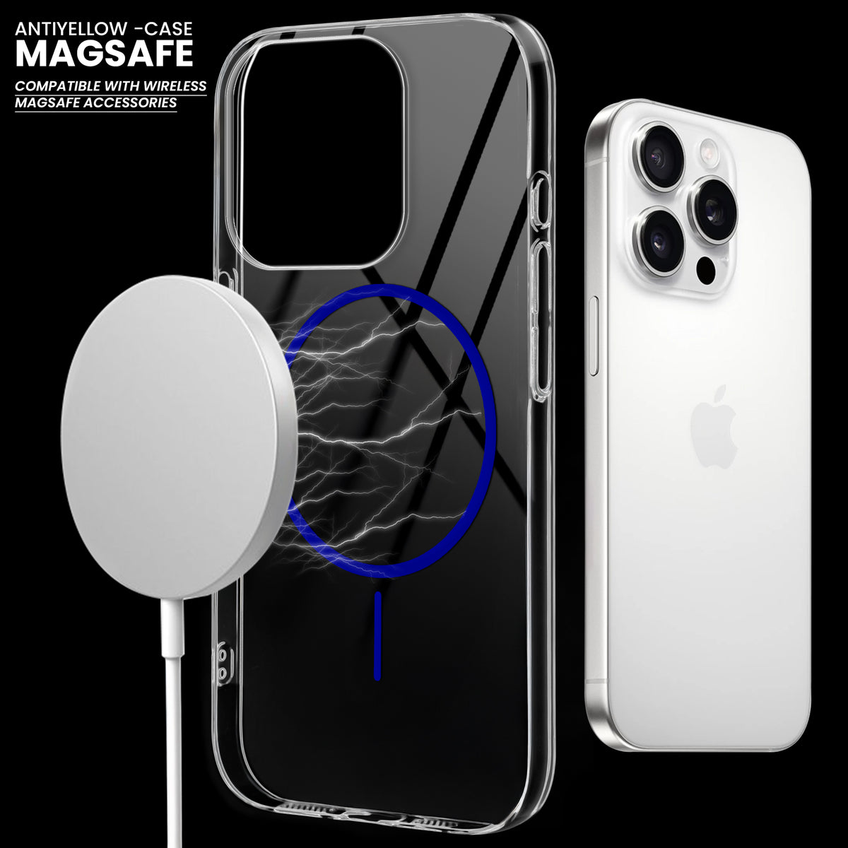 Crystal Clear Anti-Yellowing Wireless Charging Support Case For Apple iPhone 15 Pro Max