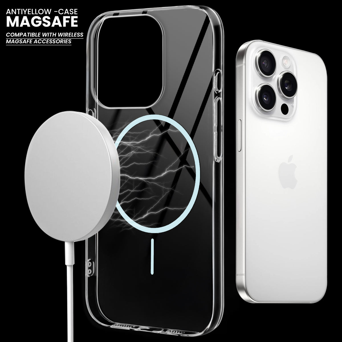 Crystal Clear Anti-Yellowing Wireless Charging Support Case For Apple iPhone 15 Pro Max