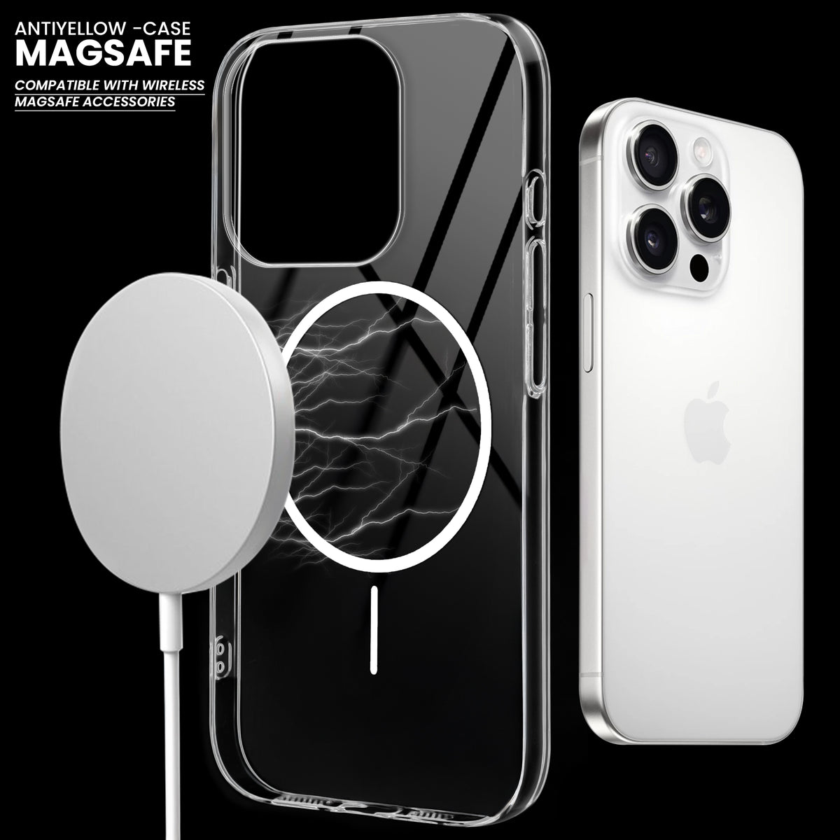 Crystal Clear Anti-Yellowing Wireless Charging Support Case For Apple iPhone 15 Pro Max