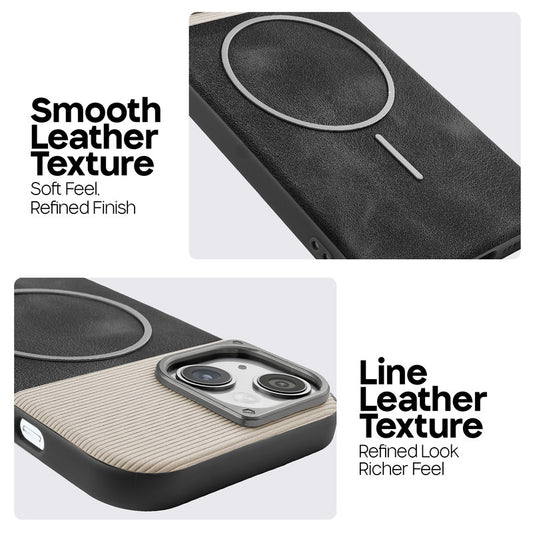 Premium Leather Wireless Charging Support Cover for Apple iPhone 13 with Metal Camera Frame & Soft Microfiber Interior