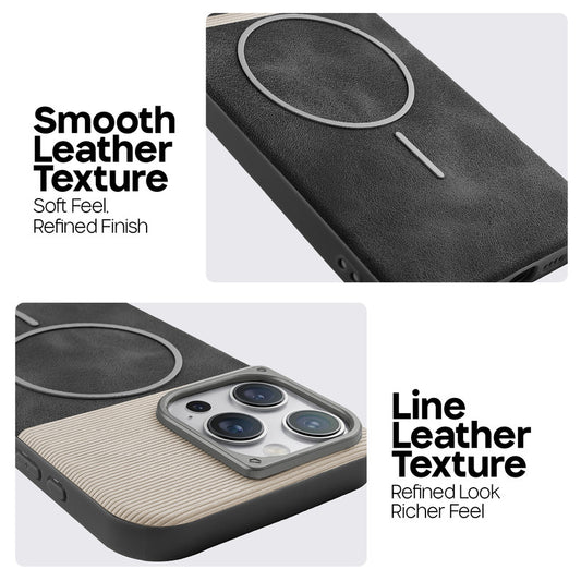 Premium Leather Wireless Charging Support Cover for Apple iPhone 15 Pro Max with Metal Camera Frame & Soft Microfiber Interior