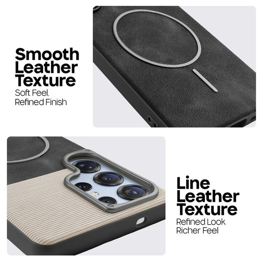 Premium Leather Wireless Charging Support Cover for Samsung S25 Ultra 5G with Metal Camera Frame & Soft Microfiber Interior
