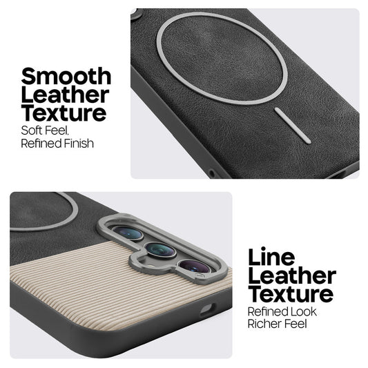 Premium Leather Wireless Charging Support Cover for Samsung S26 5G with Metal Camera Frame & Soft Microfiber Interior