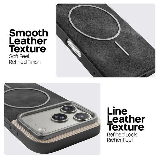 Premium Leather Wireless Charging Support Cover for Apple iphone 17 Pro Max with Metal Camera Frame & Soft Microfiber Interior