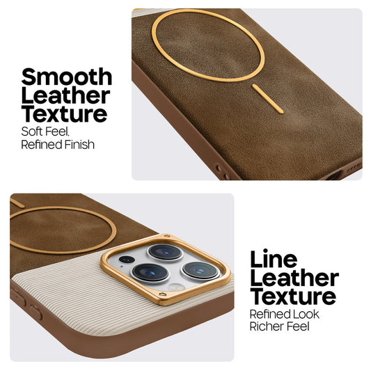 Premium Leather Wireless Charging Support Cover for Apple iPhone 15 Pro Max with Metal Camera Frame & Soft Microfiber Interior