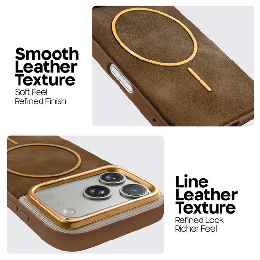 Premium Leather Wireless Charging Support Cover for Apple iphone 17 Pro Max with Metal Camera Frame & Soft Microfiber Interior