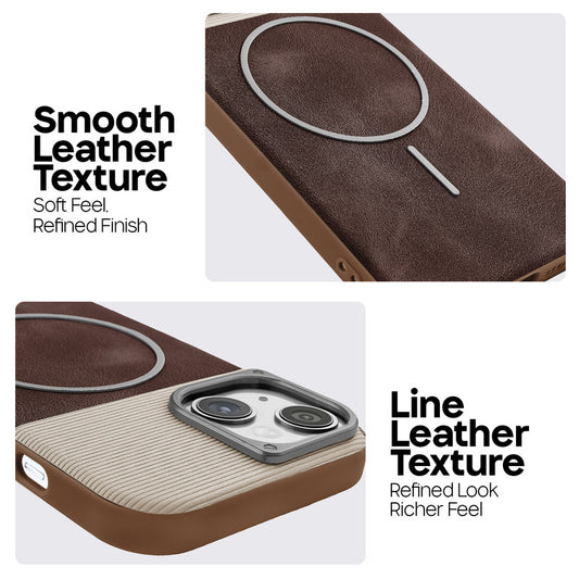 Premium Leather Wireless Charging Support Cover for Apple iPhone 13 with Metal Camera Frame & Soft Microfiber Interior