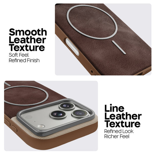 Premium Leather Wireless Charging Support Cover for Apple iphone 17 Pro Max with Metal Camera Frame & Soft Microfiber Interior