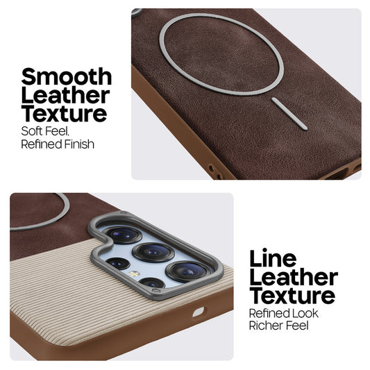 Premium Leather Wireless Charging Support Cover for Samsung S26 Ultra 5G with Metal Camera Frame & Soft Microfiber Interior