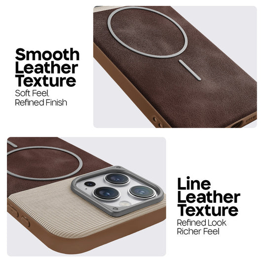 Premium Leather Wireless Charging Support Cover for Apple iPhone 15 Pro Max with Metal Camera Frame & Soft Microfiber Interior