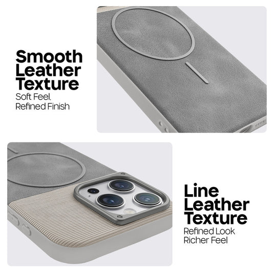 Premium Leather Wireless Charging Support Cover for Apple iPhone 15 Pro Max with Metal Camera Frame & Soft Microfiber Interior