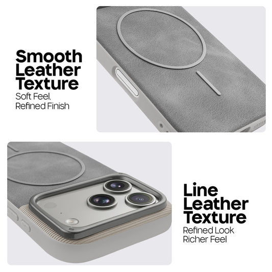 Premium Leather Wireless Charging Support Cover for Apple iphone 17 Pro with Metal Camera Frame & Soft Microfiber Interior