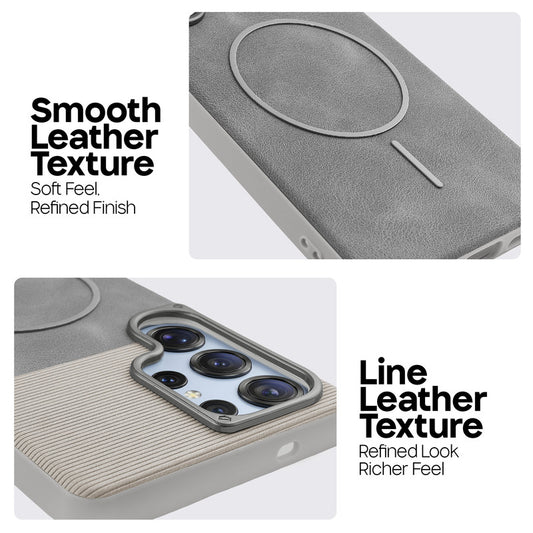 Premium Leather Wireless Charging Support Cover for Samsung S26 Ultra 5G with Metal Camera Frame & Soft Microfiber Interior