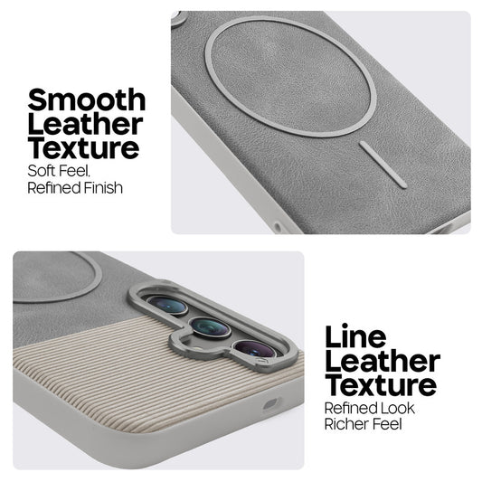 Premium Leather Wireless Charging Support Cover for Samsung S26 5G with Metal Camera Frame & Soft Microfiber Interior