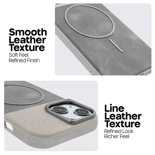 Premium Leather Wireless Charging Support Cover for Apple iPhone 15 with Metal Camera Frame & Soft Microfiber Interior