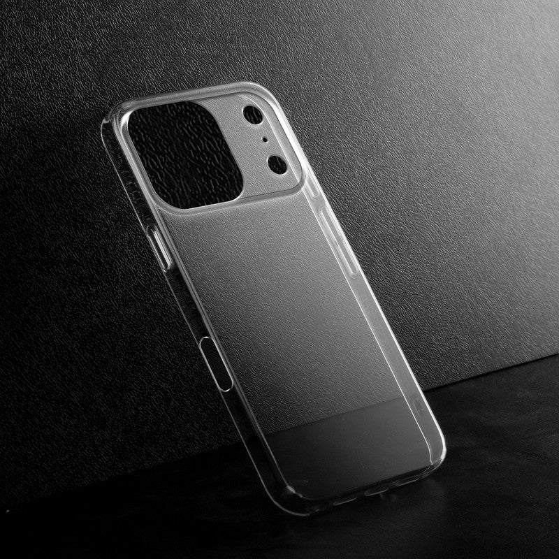 Crystal clear anti-yellow hard back case for Apple iphone 17 Pro Max placed on surface showing slim profile and precise camera cutouts