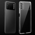 Transparent anti-yellow hard back case fitted on Poco M3 4G showing full back coverage and camera protection