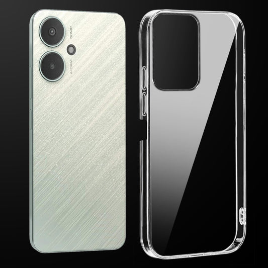 Transparent anti-yellow hard back case fitted on Poco M6 5G showing full back coverage and camera protection