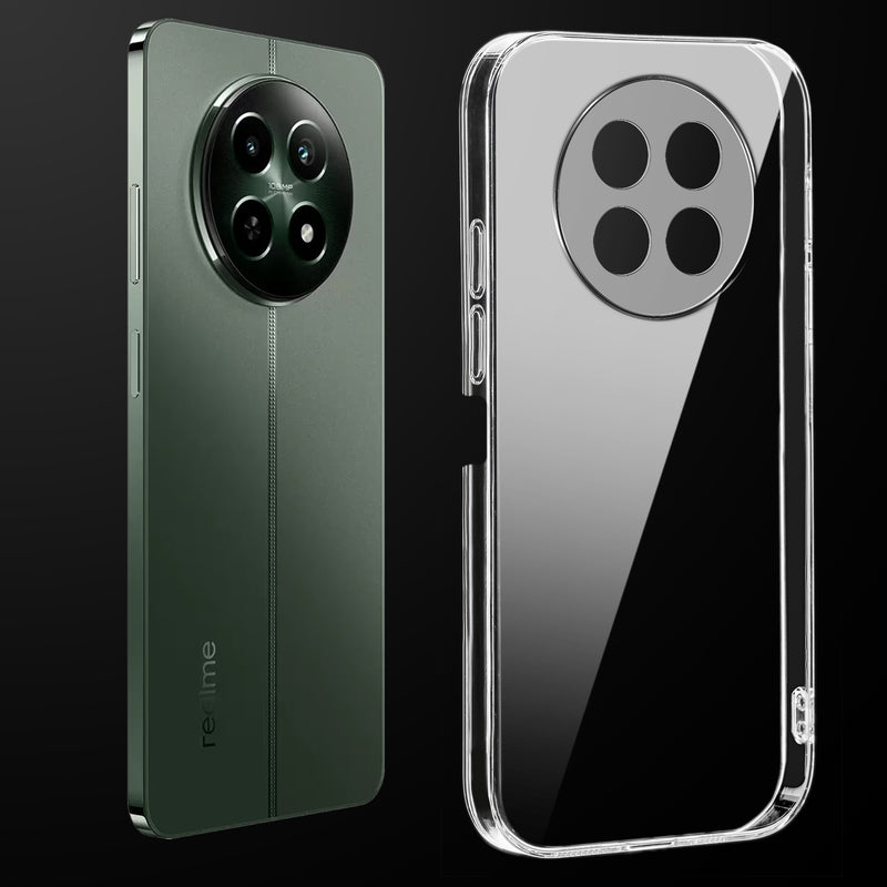 Transparent anti-yellow hard back case fitted on Realme C65 5G showing full back coverage and camera protection