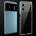 Transparent anti-yellow hard back case fitted on Poco M4 5G showing full back coverage and camera protection