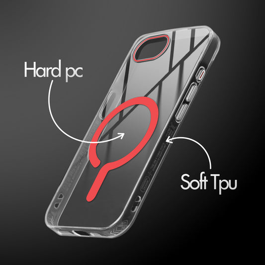 Crystal Clear Magnetic Back Case for Apple iPhone 16e with Air Cushion Bumper & Metal Finish Buttons