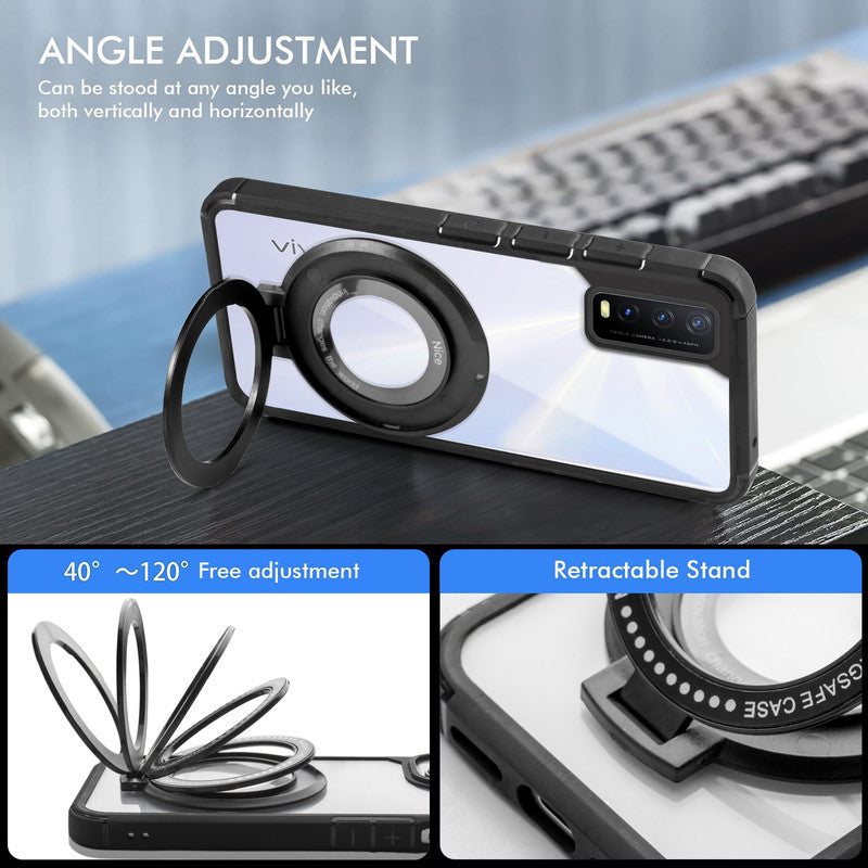Silicone Grip Clear Case Ring Holder Kickstand For Vivo Y20A