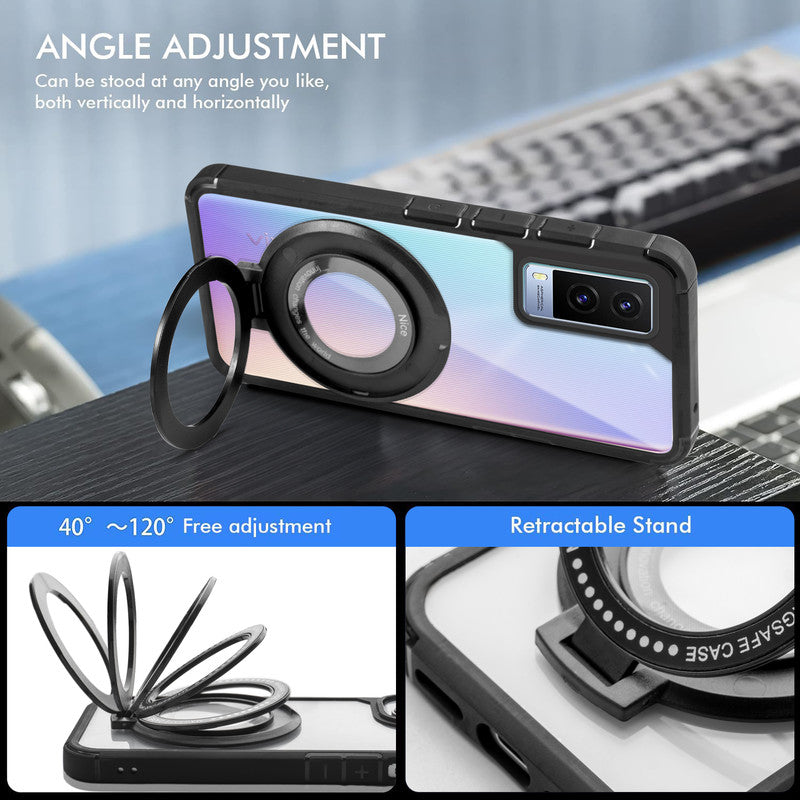 Silicone Grip Clear Case Ring Holder Kickstand For Vivo V21e 5G