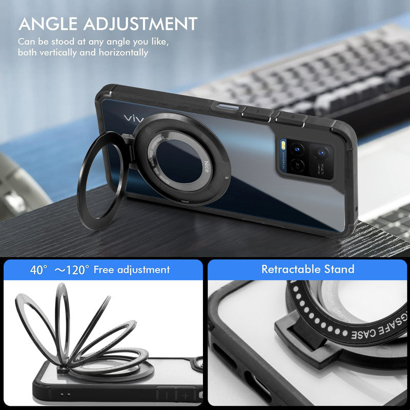 Silicone Grip Clear Case Ring Holder Kickstand For Vivo Y21 2021